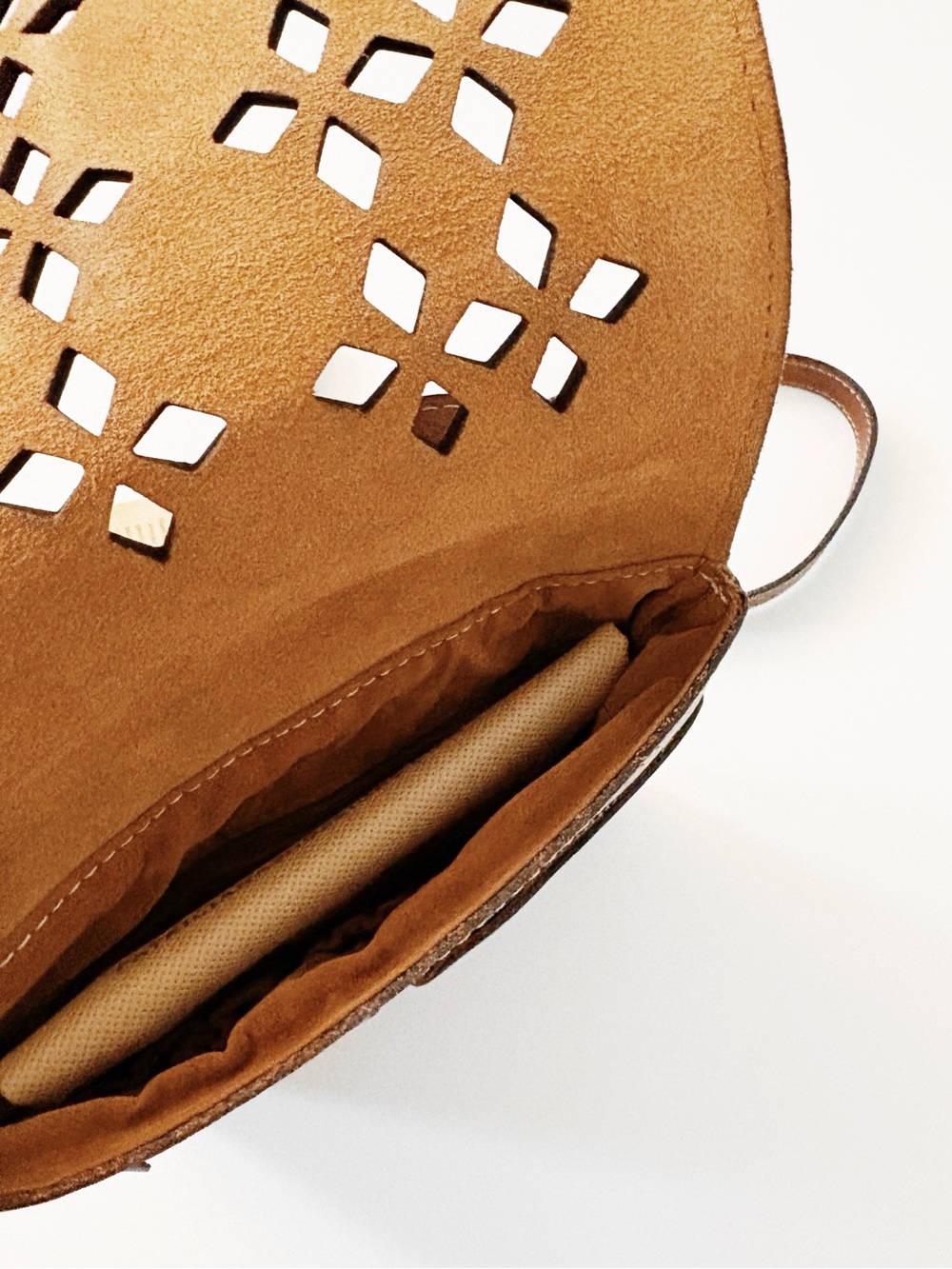 Patricia Nash Perforated Oil rub Granada Crossbody Purse in Tan Leather - Picture 7 of 7